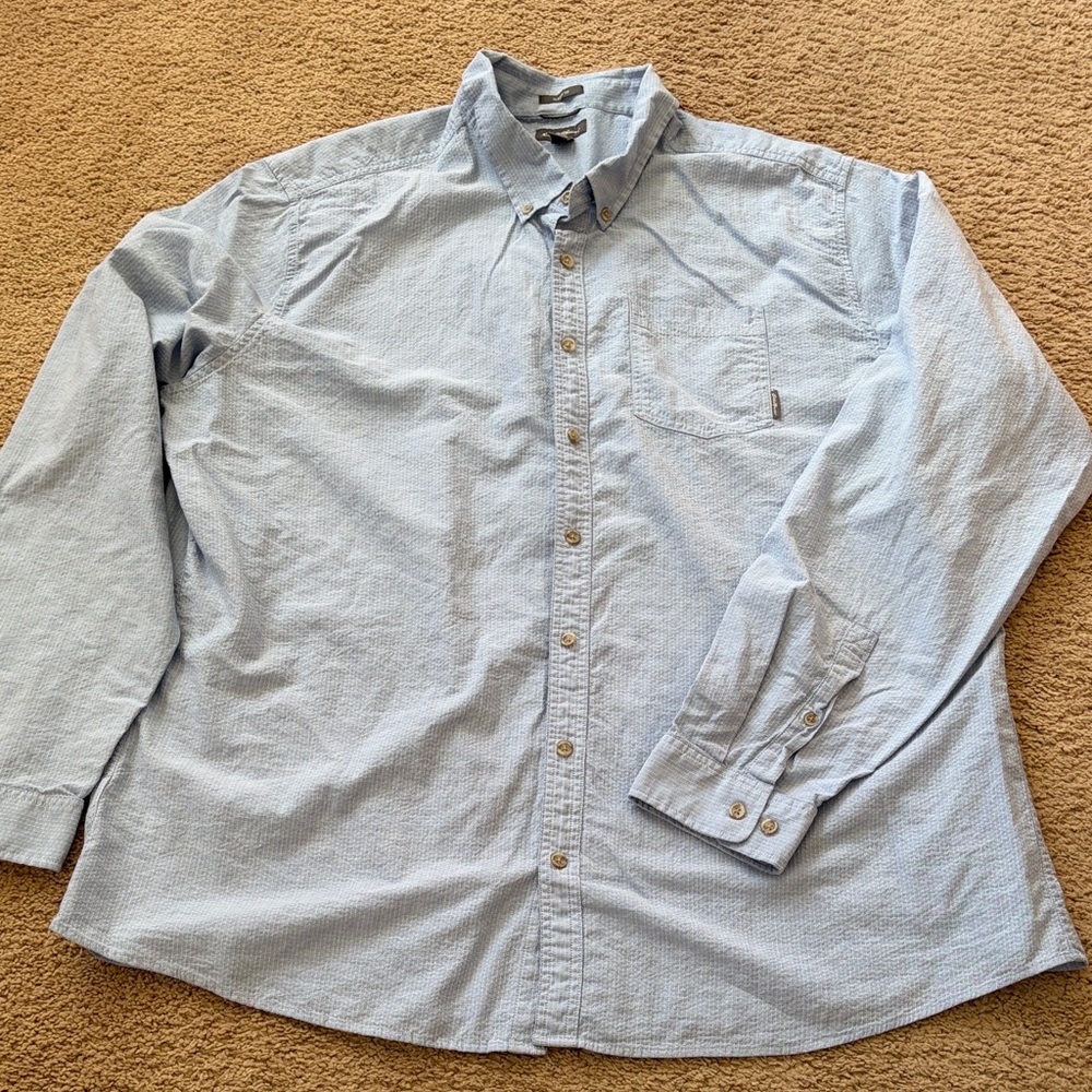 Eddie Bauer Classic Fit Blue with White Button down casual long sleeve Mens T3XL
